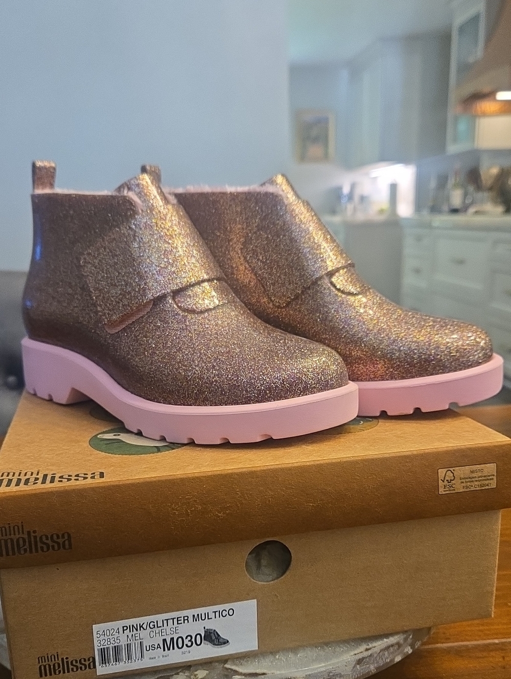 Nib Mini Melissa Multicolor Glitter Chelsea Waterproof Boots Size 3